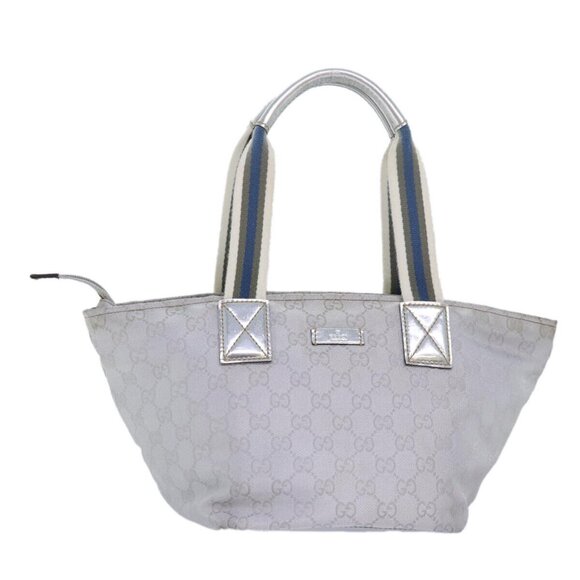 GUCCI GG Canvas Sherry Line Tote Bag Silver Gray - Picture 1 of 15